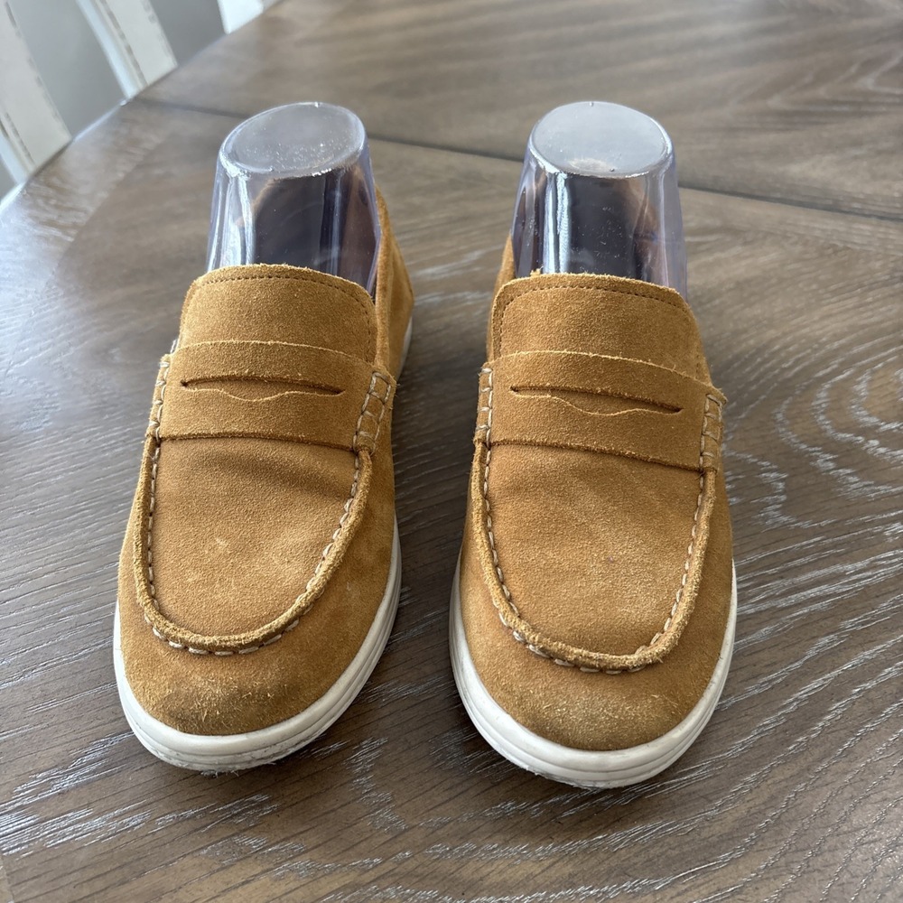 Zara Tan Suede Penny Loafers‎ Women 36 Camel Slip On Moc Toe Rubber Sole Shoes